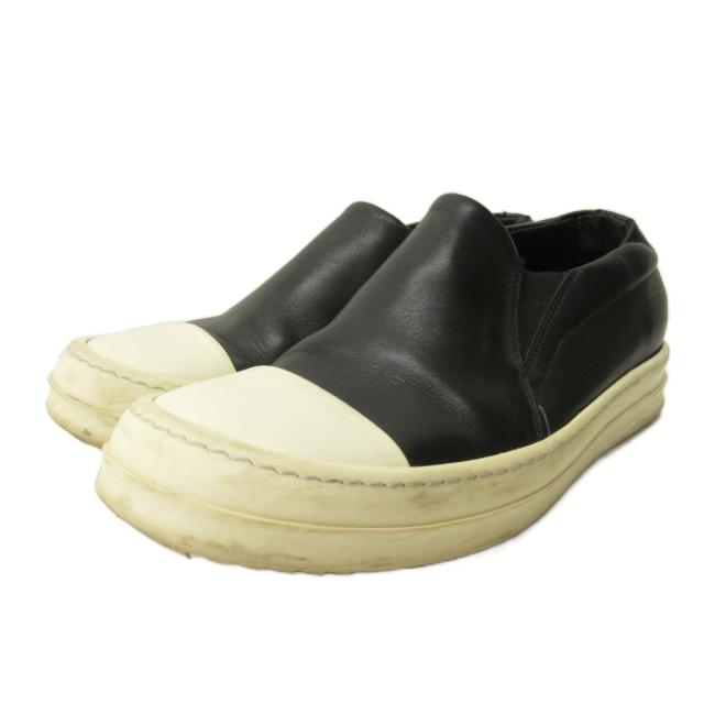 【中古】リックオウエンス Rick Owens BOAT スリッポン スニーカー シューズ レザー 37 24.0cm 黒 ブラック 0319