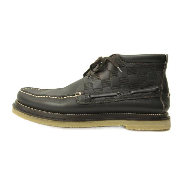 【中古】ルイヴィトン LOUIS VUITTON 美品 ダミエ チャッカブーツ クレープソール レザー 24.0cm 黒 ブラック