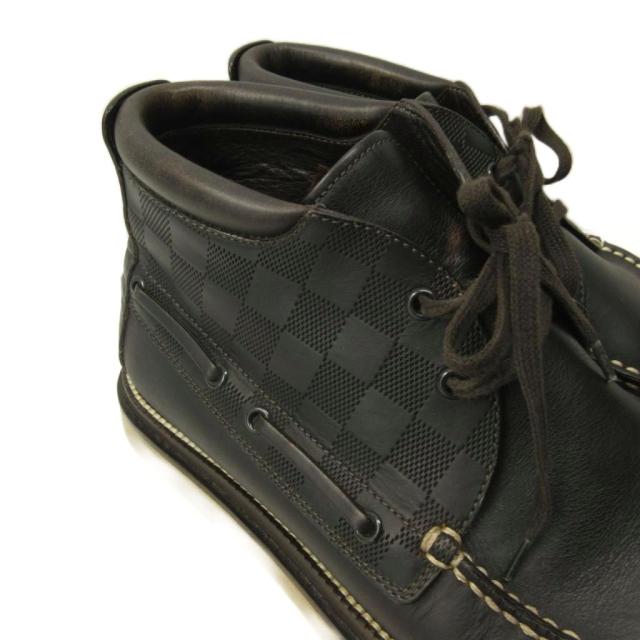 【中古】ルイヴィトン LOUIS VUITTON 美品 ダミエ チャッカブーツ クレープソール レザー 24.0cm 黒 ブラック