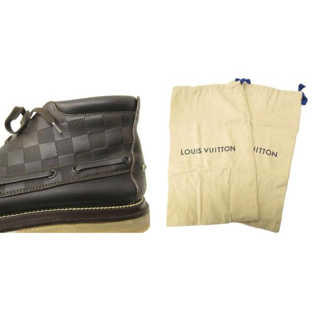 【中古】ルイヴィトン LOUIS VUITTON 美品 ダミエ チャッカブーツ クレープソール レザー 24.0cm 黒 ブラック