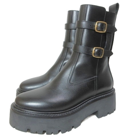 【中古】セリーヌ CELINE バルキー バックル ディアムブーツ 厚底 シューズ 靴 35 約22cm 黒 ブラック ■MNK6 /X