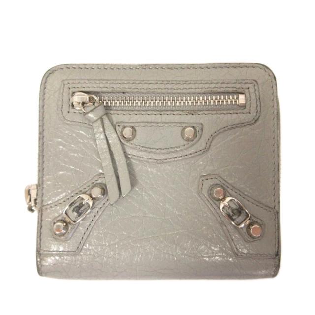 【中古】BALENCIAGA クラシック 財布 サイフ レザー 二つ折り ラウンドファスナー 小銭入れ 札入れ グレー