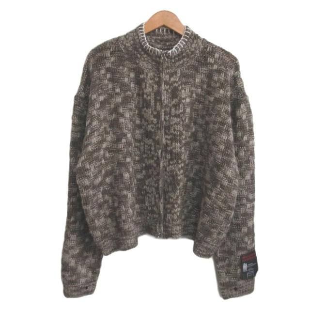 【中古】NULLUS ヌルス 美品 25AW Chex Pattern Knitted Zip-Up Cardigan ジップアップ カーディガン ステッチ 2 約M