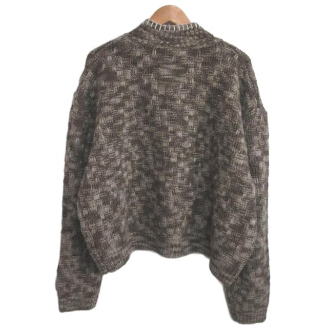【中古】NULLUS ヌルス 美品 25AW Chex Pattern Knitted Zip-Up Cardigan ジップアップ カーディガン ステッチ 2 約M_1