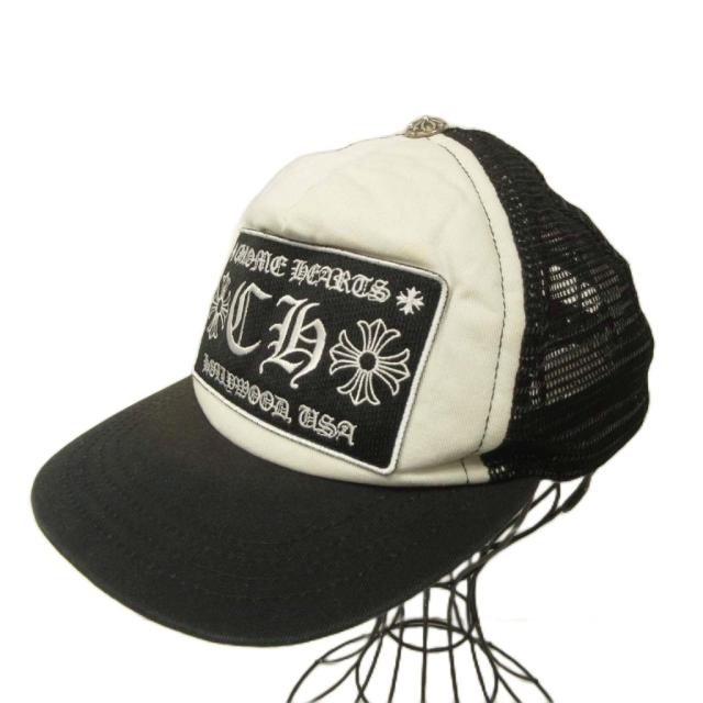 【中古】クロムハーツ CHROME HEARTS トラッカーキャップ メッシュ ロゴ 黒 ブラック 白 ホワイト IBO92 メンズ