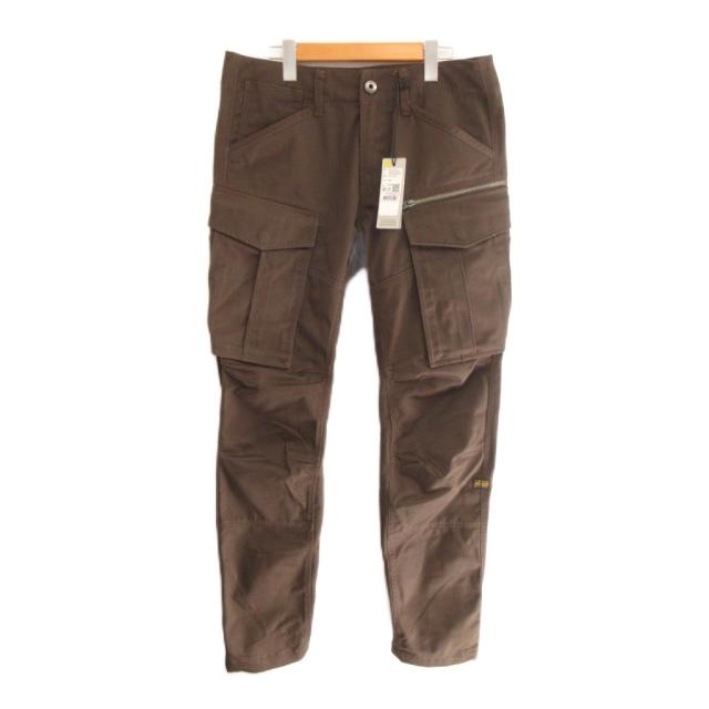 【中古】未使用品 ジースターロウ G-Star RAW タグ付 カーゴ ワークパンツ ロゴ テーパード 32 ダークブラウン