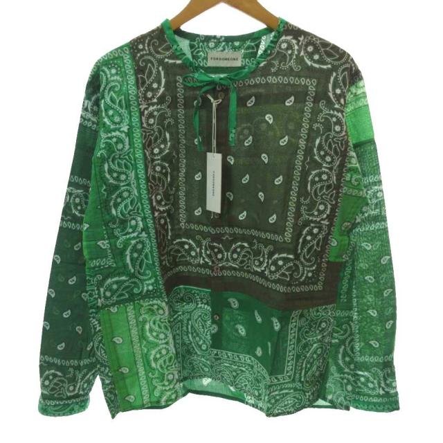 【中古】未使用品 フォーサムワン タグ付 BANDANA REMAKE SHIRTS ノーカラーシャツ ペイズリー柄 パッチワーク 46
