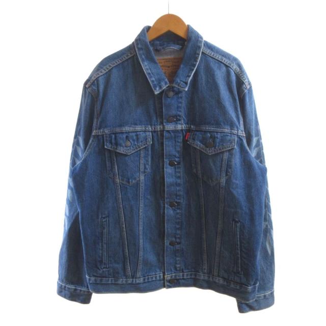 【中古】リーバイスプレミアム Levis PReMIUM デニムジャケット 上着 L インディゴブルー フロントフライ 葉柄 /HW