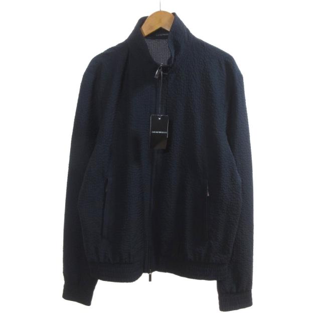 【中古】未使用品 EMPORIO ARMANI タグ付き 現行 スイングトップ ブルゾン シアサッカー 46 紺 ネイビー メンズ