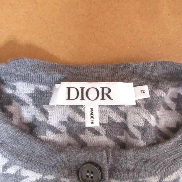 【中古】ディオール Dior カーディガン ウール クルーネック ロゴ 千鳥格子 12 グレー キッズ_3