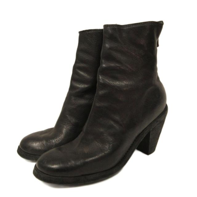【中古】グイディ GUIDI ヒールブーツ ブーティ レザー バックジップ チャンキーヒール 36 黒 ブラック IBO92