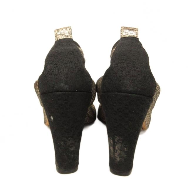 【中古】シャネル CHANEL バレー パンプス ココマーク チャンキーヒール 37.5C 黒 黒いこと シルバ—色合い IBO94
