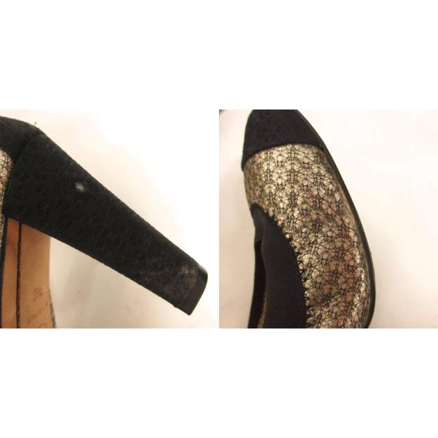 【中古】シャネル CHANEL バレー パンプス ココマーク チャンキーヒール 37.5C 黒 黒いこと シルバ—色合い IBO94