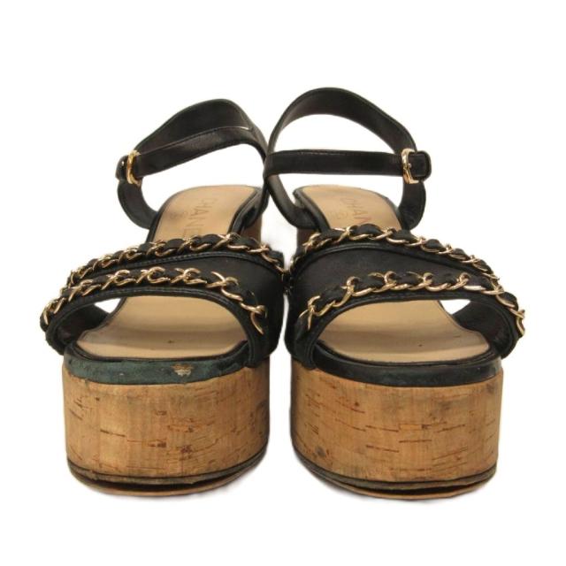 【中古】シャネル CHANEL マトラッセ プラットフォーム ウェッジソール サンダル ココマーク 35C 黒 ブラック IBO94_2
