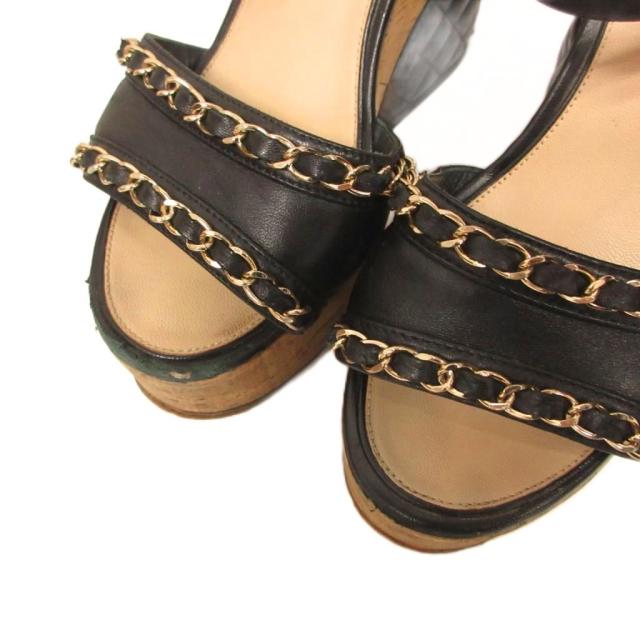 【中古】シャネル CHANEL マトラッセ プラットフォーム ウェッジソール サンダル ココマーク 35C 黒 ブラック IBO94_4