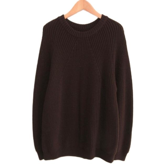 【中古】バトナー BATONER 美品 21AW ウール 5ゲージ シグニチャー 畦編み クルーネックニット 2 ダークブラウン