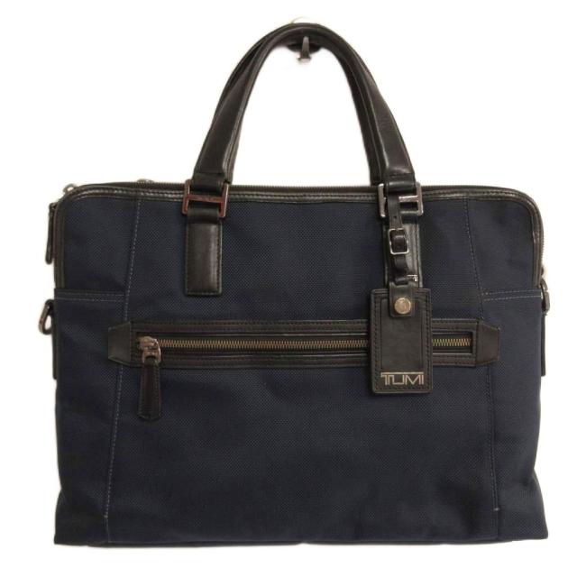 【中古】TUMI 希少デザイン 68216RYL スリム ブリーフ ビジネスバッグ ビーコンヒル ブランチ キャンバス レザー 紺