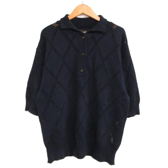 【中古】エゴンラボ EGONlab. DIAMOND KINT POLO ダイアモンド ニットポロ 半袖 M 紺 ネイビー メンズ
