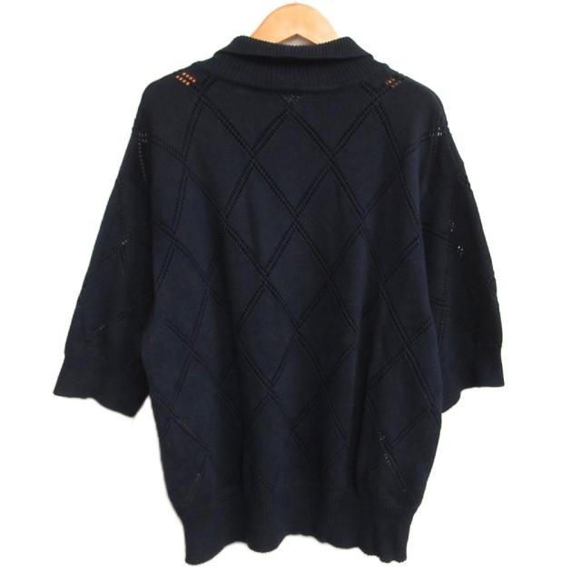 【中古】エゴンラボ EGONlab. DIAMOND KINT POLO ダイアモンド ニットポロ 半袖 M 紺 ネイビー メンズ_1