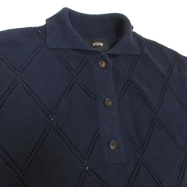 【中古】エゴンラボ EGONlab. DIAMOND KINT POLO ダイアモンド ニットポロ 半袖 M 紺 ネイビー メンズ_2