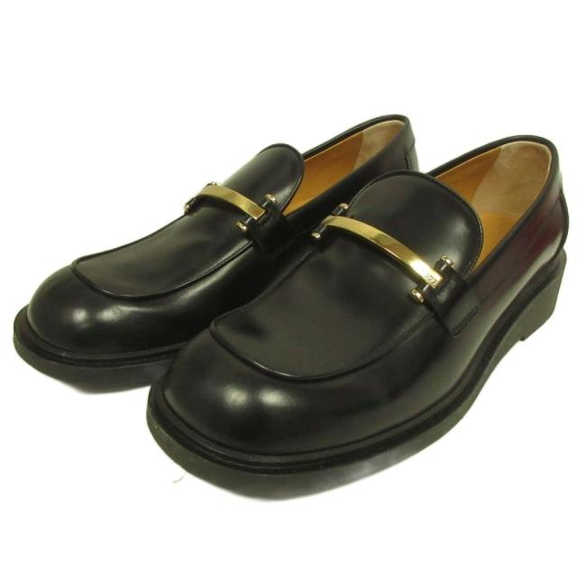 【中古】トッズ TOD'S 美品 現行 メタルバレッタ レザーローファー モカシン Uチップ 39 黒 ブラック レディース