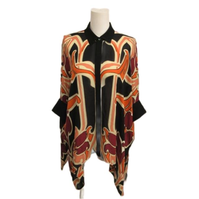【中古】グッチ GUCCI シルク ブラウス 総柄 ドルマンスリーブ 38 黒 ブラック オレンジ レディース