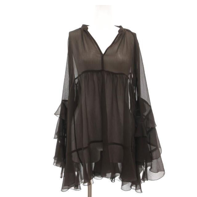 【中古】ノーブル NOBLE 美品 25SS シアー楊柳ケープスリーブミニワンピース チュニック 茶 ブラウン シアー