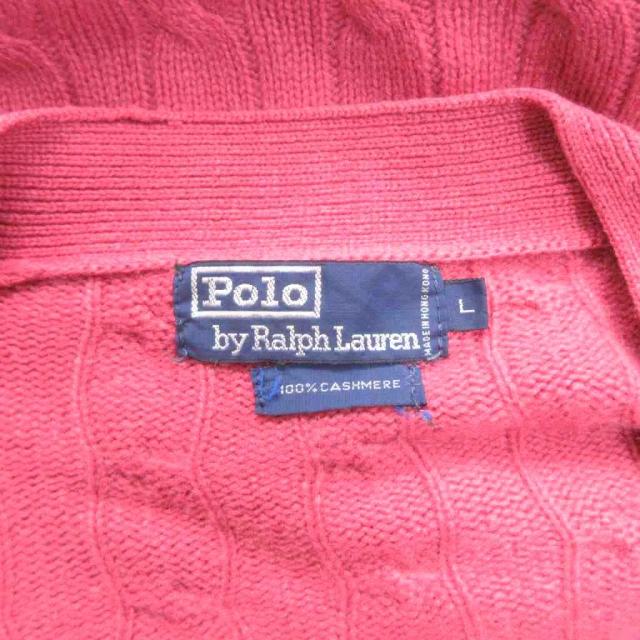 【中古】Polo by Ralph Lauren 90s ケーブルニットカーディガン カシミヤ100% V ネック L ピンク メンズ_7