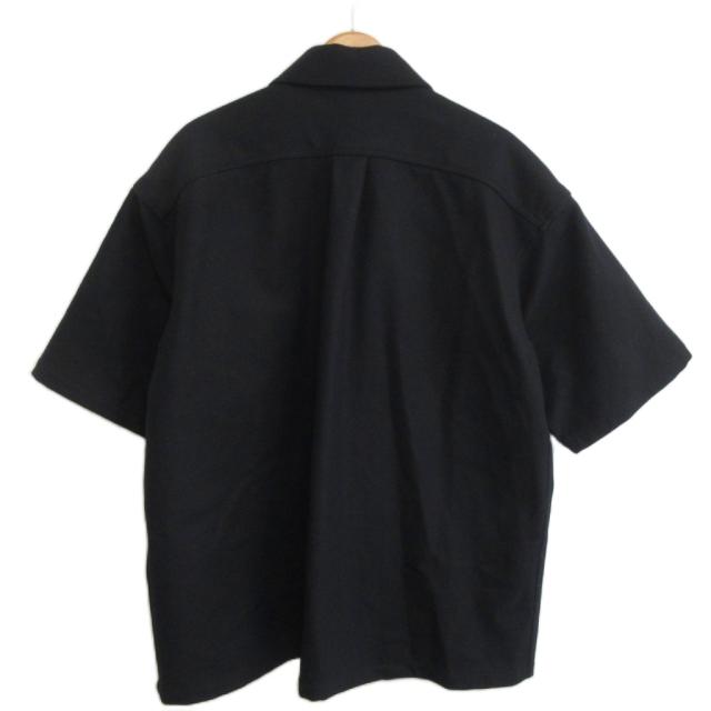 【中古】ローン Lownn 美品 ウールシャツ 半袖 メルトン 比翼 46 黒 ブラック IBO98 メンズ_1