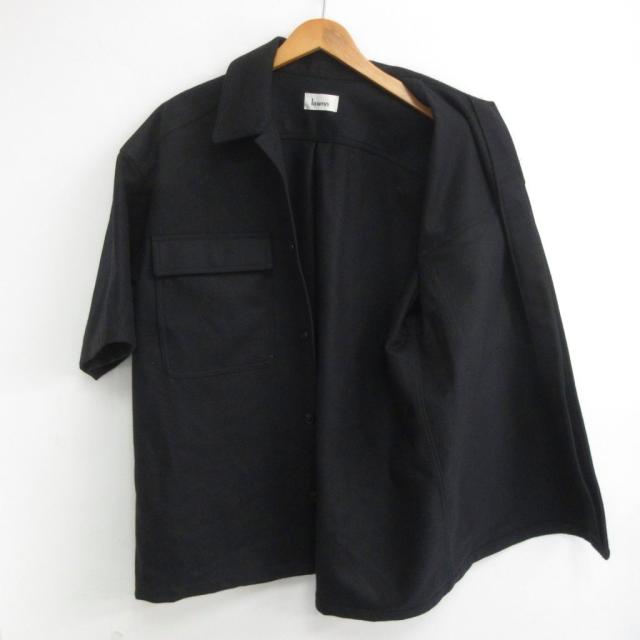 【中古】ローン Lownn 美品 ウールシャツ 半袖 メルトン 比翼 46 黒 ブラック IBO98 メンズ_4
