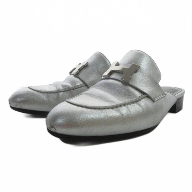 【中古】エルメス HERMES コンスタンス トロカデロ ミュール H金具 メタリック Semelle cuir 34 シルバーカラー