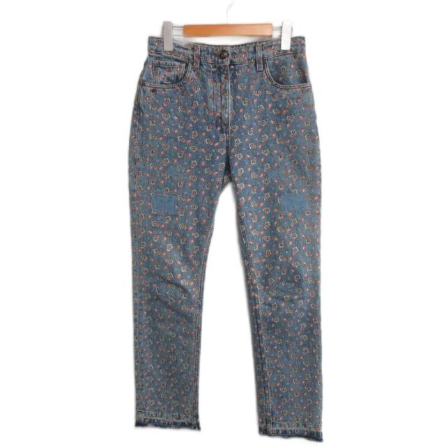 【中古】ETRO 美品 デニムパンツ ジーンズ ペイズリー柄 リペア加工 カットオフ ストレート インディゴブルー