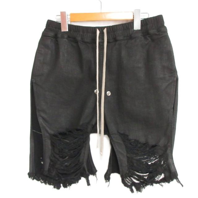 【中古】リックオウエンス Rick Owens 美品 LIDO 24SS ショートパンツ ハーフパンツ クラッシュ加工 IT40 ブラック