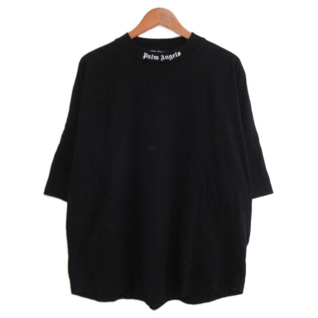【中古】パームエンジェルス PALM ANGELS ネックバックロゴプリント モックネックTシャツ 半袖 M 黒 ブラック_1