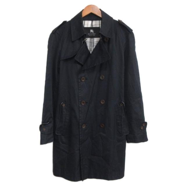 【中古】BURBERRY BLACK LABEL トレンチコート ノバチェック ダブル ベルト付 ミドル丈 M 紺 ネイビー ■MNK9