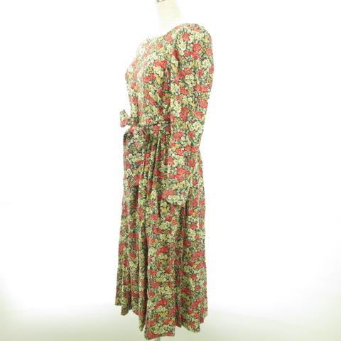 中古 ローラアシュレイ Laura Ashley ワンピース ロング 長袖 フレア 花柄 黒 赤 緑 7 E レディースの通販はau Pay マーケット ブランド古着のベクトル