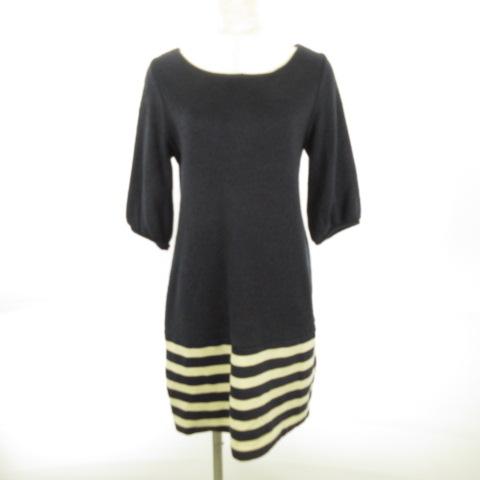 中古 ドゥアルシーヴ Doux Archives ワンピース 膝丈 七分袖 ボーダー 紺 ベージュ M E196 レディースの通販はau Pay マーケット ブランド古着のベクトル