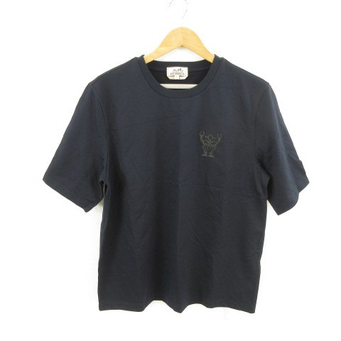 【中古】未使用品 エルメス HERMES カットソー Tシャツ 半袖 ハローミスターファリエール 紺 S *T418 メンズ