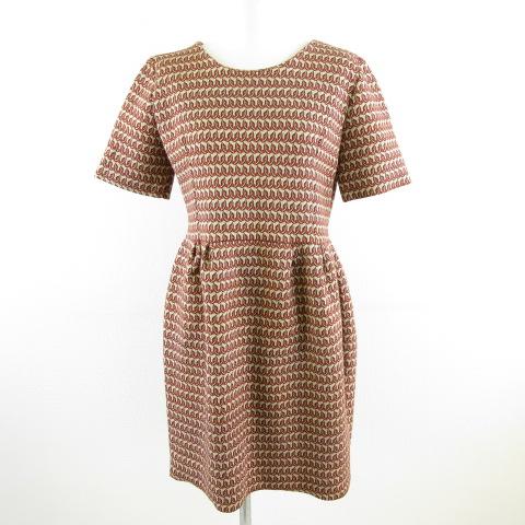 【中古】ディキシー DIXIE ニットワンピース 半袖 総柄 ミニ ベージュ 紫 L *A964  レディースの通販は 5,220円