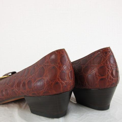 【中古】サルヴァトーレフェラガモ Salvatore Ferragamo パンプス 型押しレザー ヴァラリボン 茶 5 *A437 レディース 中古】サルヴァトーレフェラガモ Salvatore Ferragamo パンプス 型押し