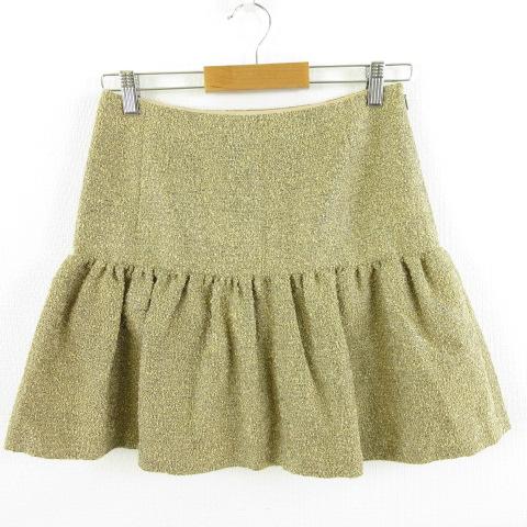 【中古】アドーア ADORE ミニペプラムスカート フレア ツイード ベージュ 38 *A629 レディースの通販は