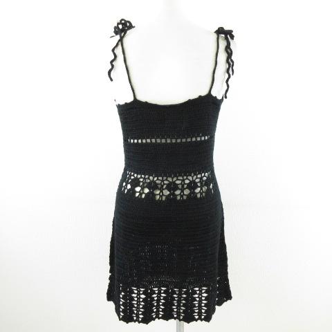 【中古】未使用品 ユニフ UNIF ニットキャミワンピース チュニック ミニ 鍵編み 黒 XS *A640 レディース_1