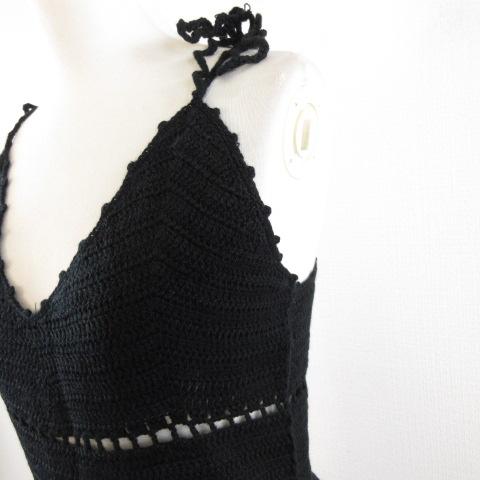 【中古】未使用品 ユニフ UNIF ニットキャミワンピース チュニック ミニ 鍵編み 黒 XS *A640 レディース_3