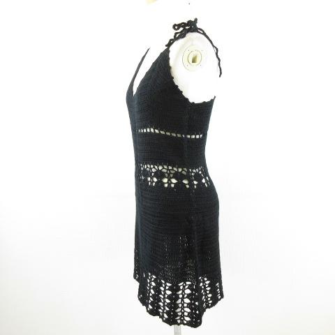 【中古】未使用品 ユニフ UNIF ニットキャミワンピース チュニック ミニ 鍵編み 黒 XS *A640 レディース_4