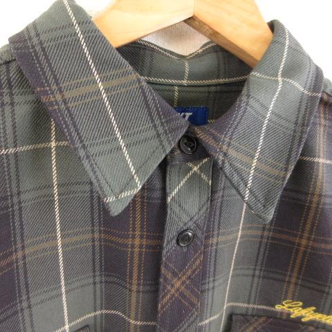【中古】エルエフワイティー LFYT フランネルシャツ チェック 長袖 ロゴ刺繍 LA220202 緑 XL *T76 メンズ_3