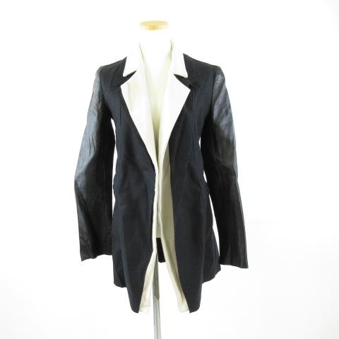 【中古】Love Zooey テーラードコート ラムレザー 長袖 フェイクレイヤード 黒 XS *A162 レディース