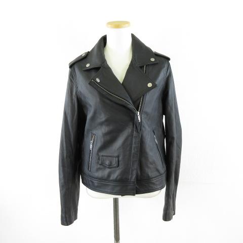 【中古】マックス MAX ラムレザージャケット ライダース 長袖 黒 12 *A271 レディース
