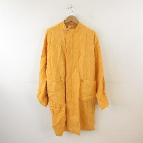 【中古】SKETCH mint designs ロングジャケット 長袖 リネン 黄 S *T798 メンズ レディース