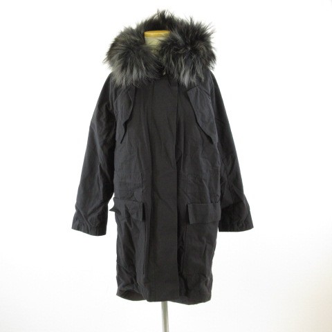 【中古】sfide リバーシブルコート ロング 長袖 中綿 ラクーンファー ジップアップ 黒 *T845 レディースの通販は