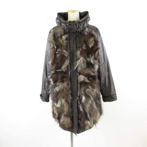 【中古】ジェルべ GERVE 中綿コート ミドル丈 長袖 シルバーファックスファー 2way 焦げ茶 42 *T147 レディース